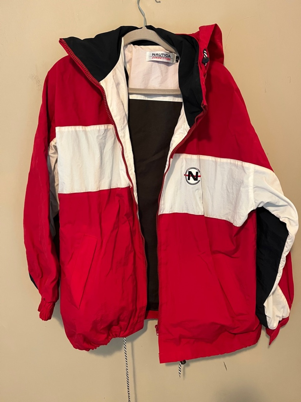 Nautica Red, White & Black Colorblock Windbreaker Jacket - Men's